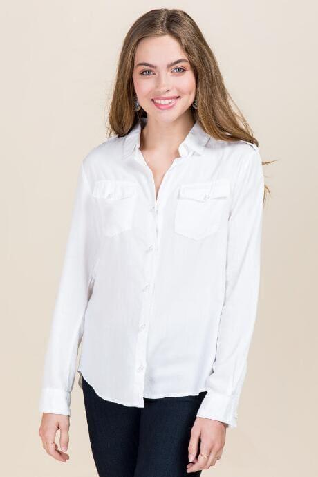 Thread And Supply Sansa Split Back Pearl Button Down Top - White