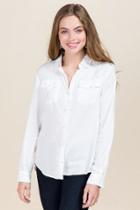 Thread And Supply Sansa Split Back Pearl Button Down Top - White