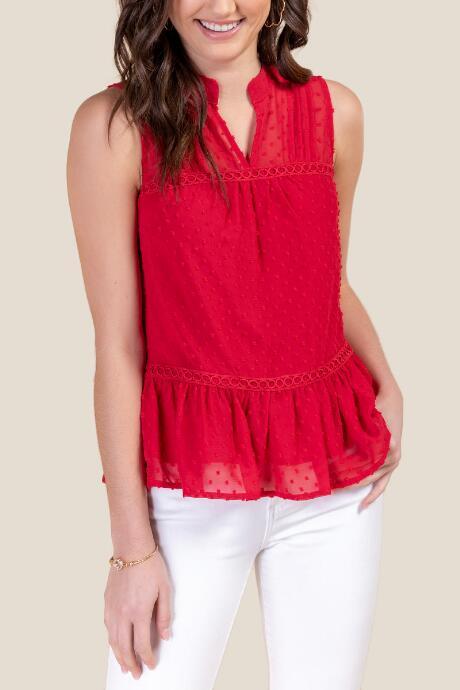Francesca's Ella Swiss Dot Peplum Tank - Red