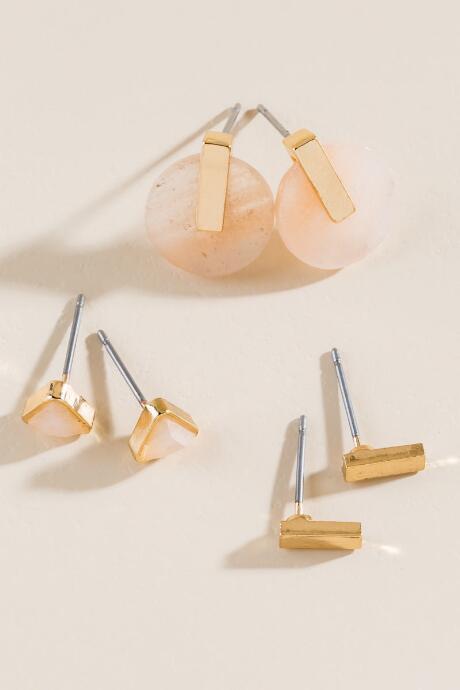 Francesca's Avery Semi Precious Stud Set - Pale Pink