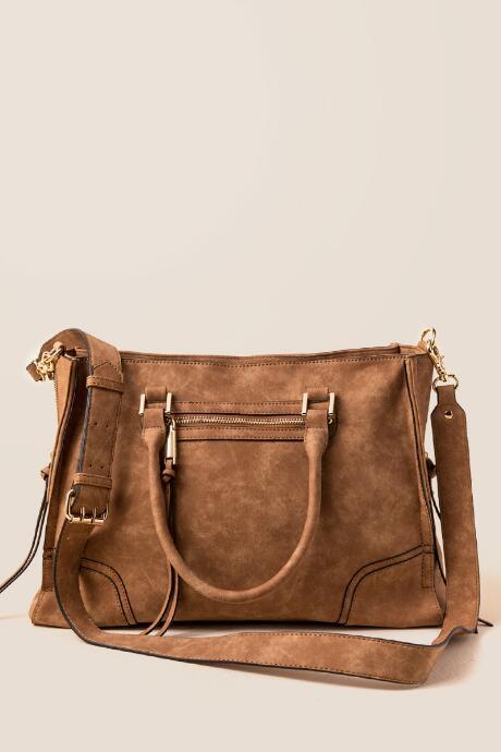 Francesca's Kari Distressed Satchel - Cognac