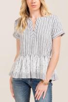 Francesca Inchess Tori Split Peplum Lace Stripe Blouse - White