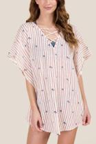 Francesca's Helena Palm Pom Trim Swim Cover-up - Red