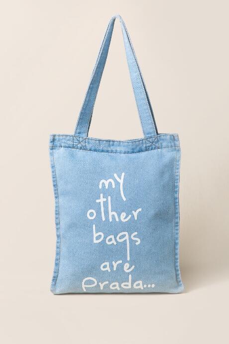 Francesca's My Other Bags Are Prada Denim Tote - Blue