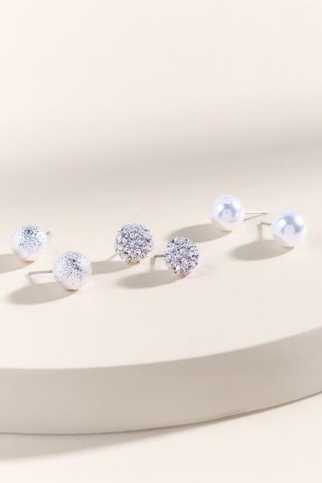 Francesca's Amelia Crystal Stud Earring Set - Silver