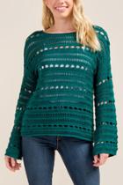 Francesca's Hani Pointelle Cropped Sweater - Forest