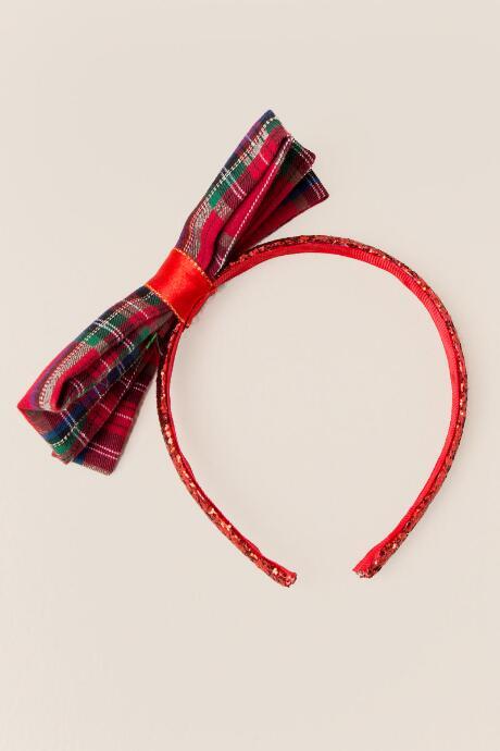 Francesca's Carmelita Plaid Bow Headband - Red