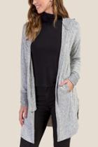 Francesca's Sofia Rounded Hem Hooded Cardigan - Heather Gray