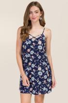 Blue Rain Marjorie Floral Lattice Slip Dress - Navy