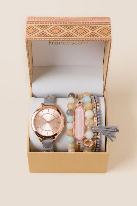 Francesca's Heidi Braided Watch Box Set - Gray