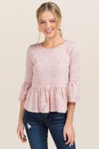 Miami Mira Ruffle Sleeve Distressed Knit Top - Rose