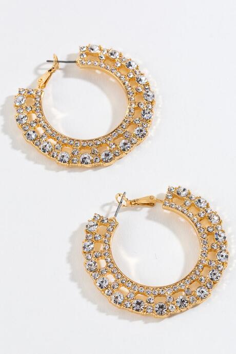 Francesca's Kinley Crystal Glam Hoops - Crystal