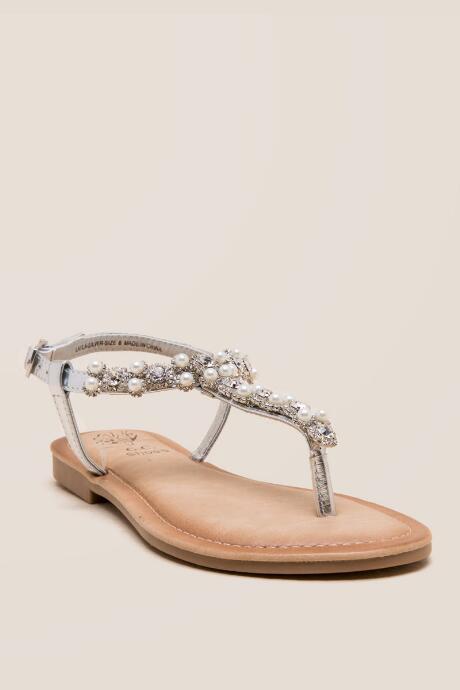 Francesca Inchess Layla Pearl Embellished T-strap Sandal - Silver