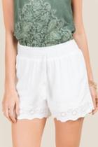 Francesca's Finn Smocked Waist Embroidered Soft Shorts - White