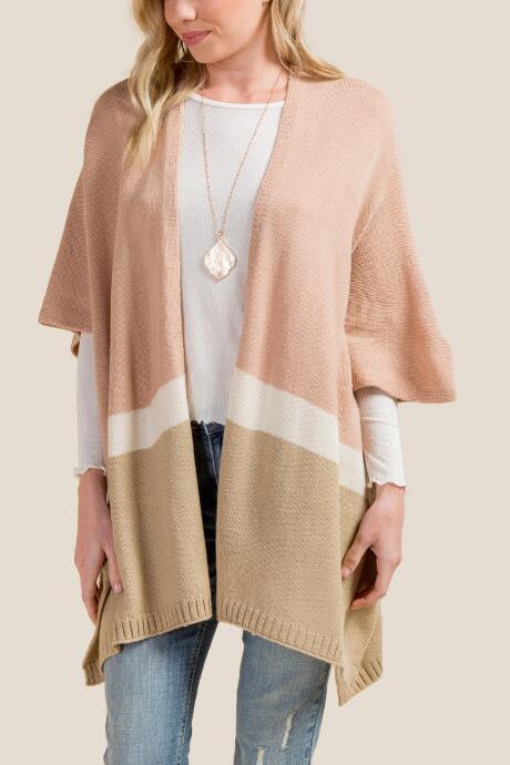 Francesca's Montana Color Block Ruana In Rose - Rose