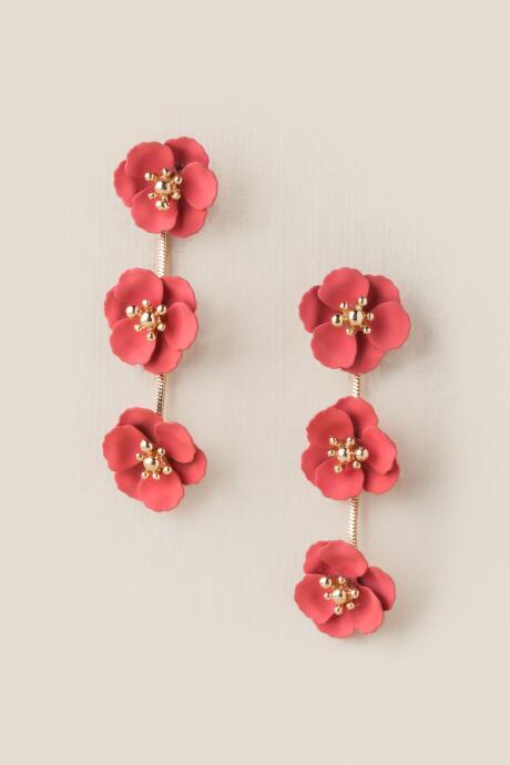 Francesca's Remy Triple Flower Earrings In Coral - Coral