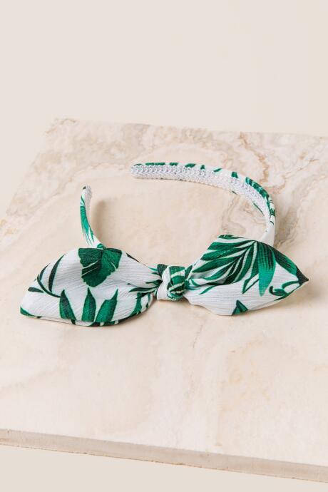 Francesca's Philippa Bow Headband In Palm Print - White