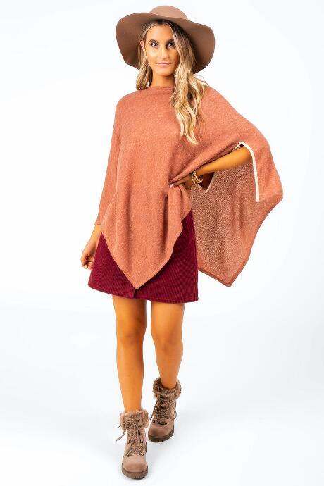 Francesca's Casey Solid Poncho - Rose