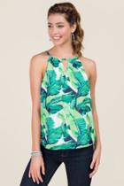 Francesca Inchess Emely Palm Print High Neck Tank - Green
