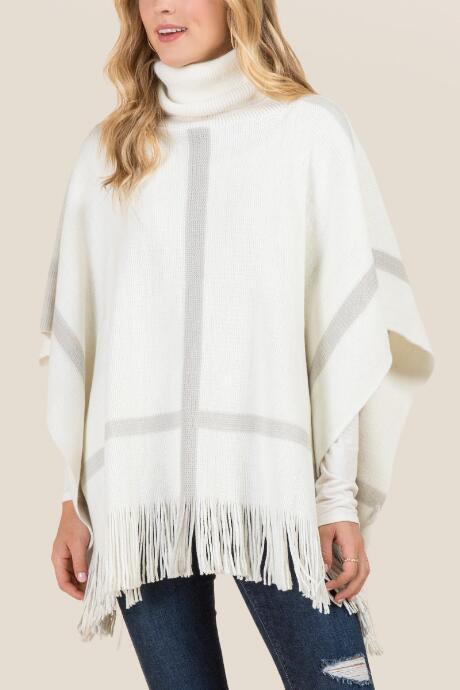 Francesca's Kristine Plaid Ruana - White