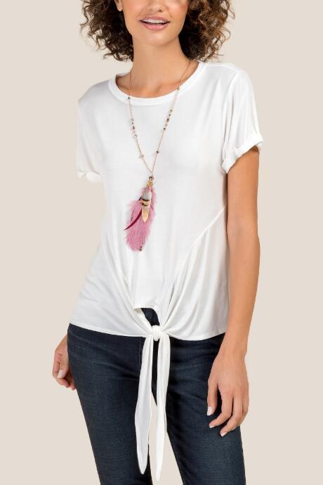 Francesca's Hattie Tie Front Basic Cupro Top - Ivory