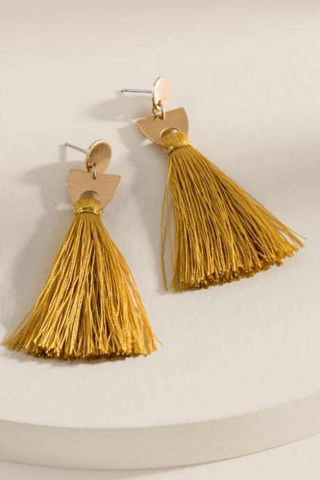Francesca's Deborah Linear Tassel Earrings - Mustard