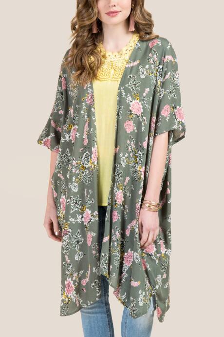 Blue Rain Luna Floral Kimono - Dark Olive