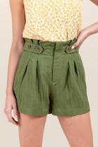 Francesca Inchess Camila Paperbag Waist Classic Shorts - Olive