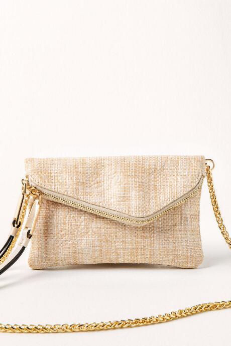 Francesca's Angled Flap Straw Crossbody - Natural