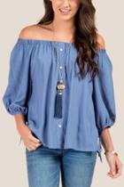 Francesca Inchess Avery Off The Shoulder Blouse - Blue