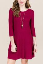 Alya Kleo Open Back Waffle Knit Dress - Burgundy