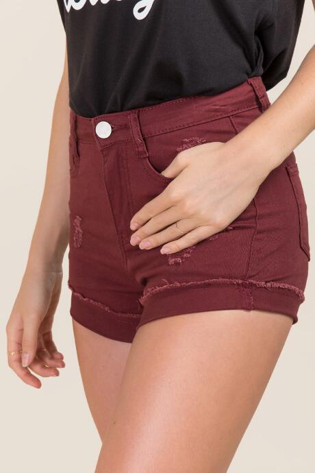 Harper Mid Rise Distructed Cuff Jean Shorts - Wine