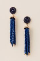 Francesca's Game Day Stud Tassel Earring In Navy - Navy
