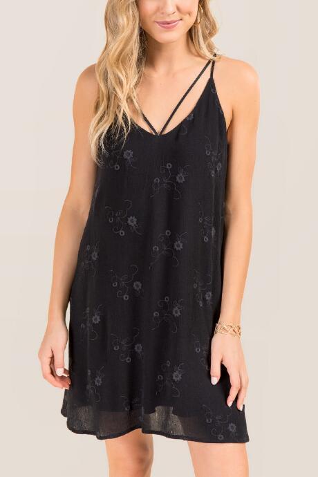 Francesca Inchess Angelina Embroidered Shift Dress - Black