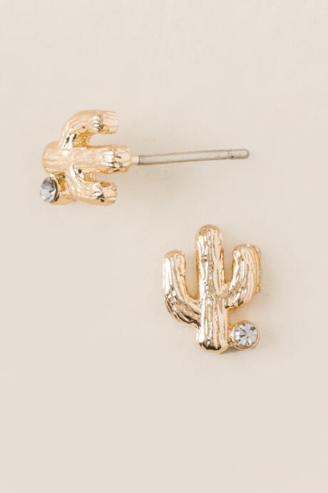 Francesca's Cactus Brushed Stud Earrings - Gold