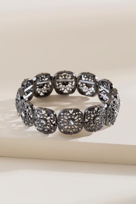 Francesca's Laura Crystal Filigree Stretch Bracelet - Hematite