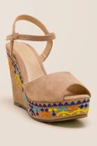 Charles Albert Savannah Embroidered Platform Wedge - Beige