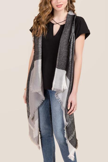 Francescas Robin Plaid Ruana Vest - Black