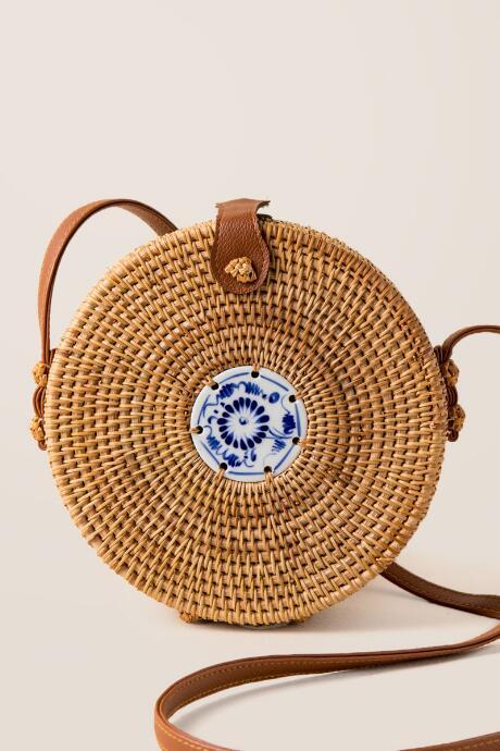 Francescas Alessa Round Rattan Crossbody - Natural
