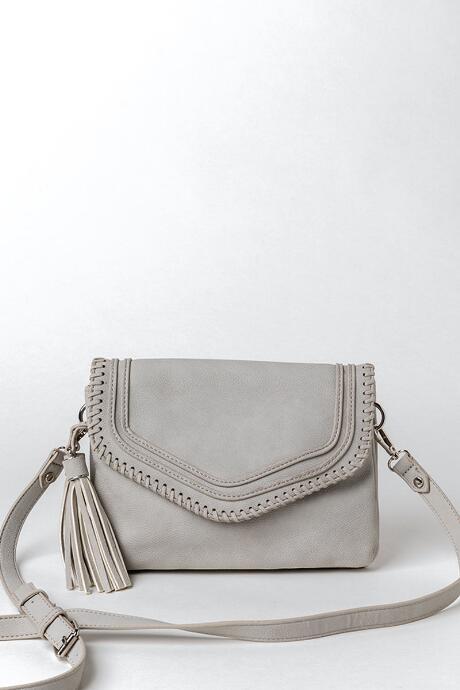 Francesca's Martina Whipstitch Crossbody - Light Gray