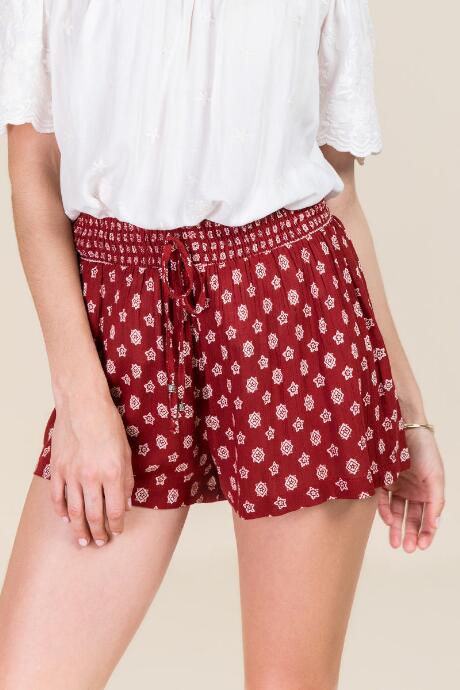 Blue Rain Dessa Printed Smocked Waist Soft Shorts - Red