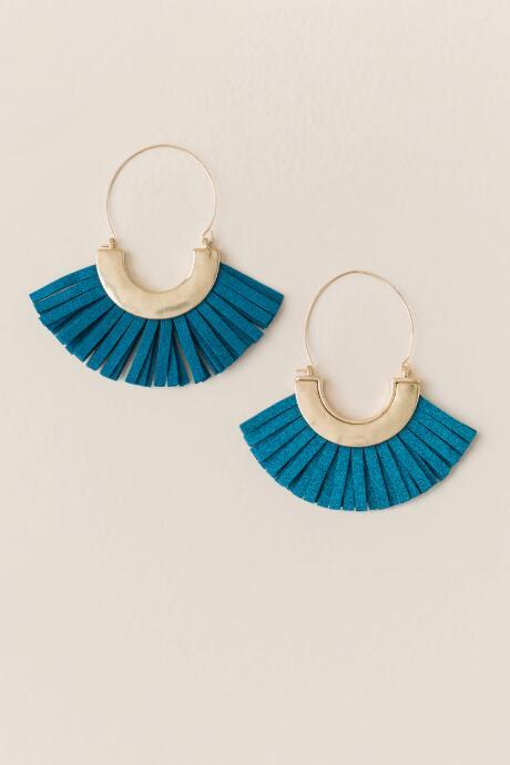 Francesca's Gina Suede Fan Earrings - Teal