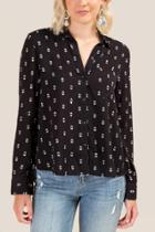 Francesca's Lacee Pattern Button Down Top - Black