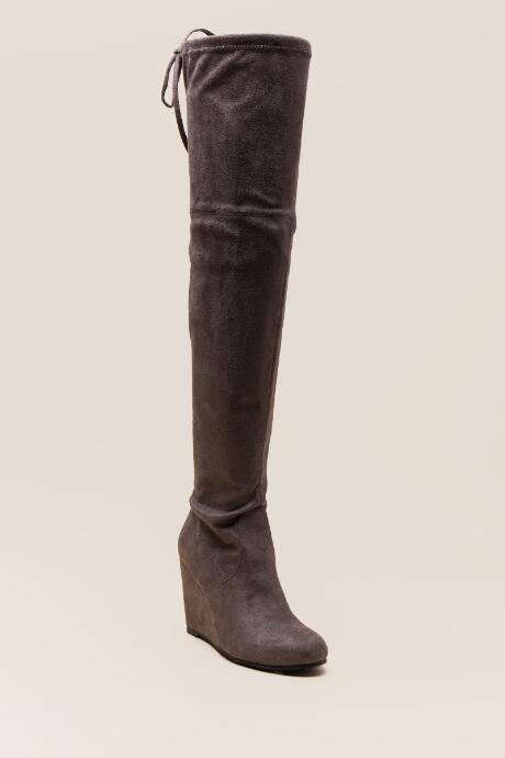 Francesca's Grace Wedge Over The Knee Boot - Dark Grey