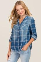 Thread And Supply Rory Washed Plaid Button Down Top - Blue