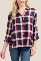 Francesca's Brydie Embroidered Sleeve Button Down - Ink Navy