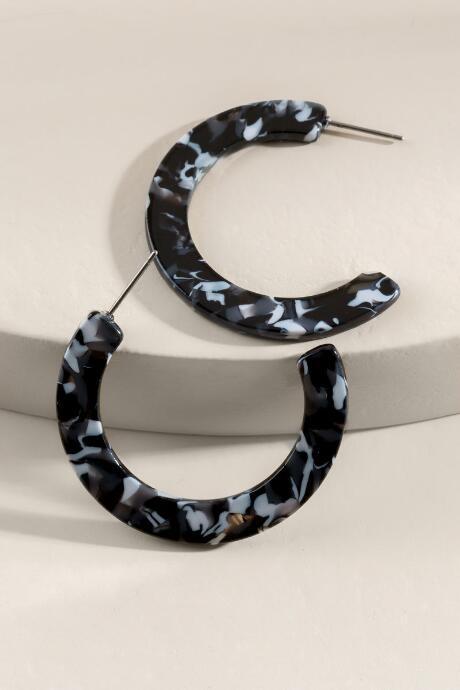 Francesca's Katrina Marbled Resin Circle Hoop Earrings - Black