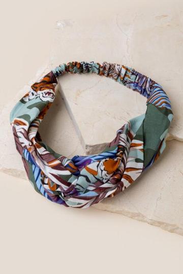 Francesca's Leah Printed Turban - Deep Moss
