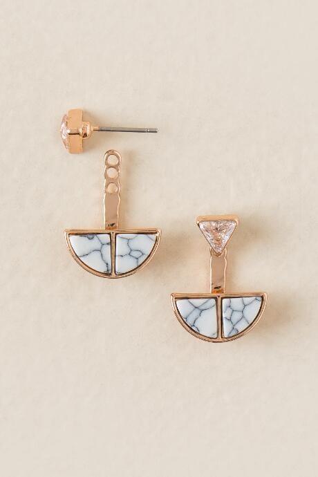 Francesca's Kylee Triangle Post Howlite Ear Jackets - White