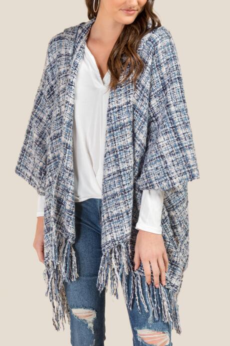 Francesca's Thalia Plaid Boucle Ruana - Blue